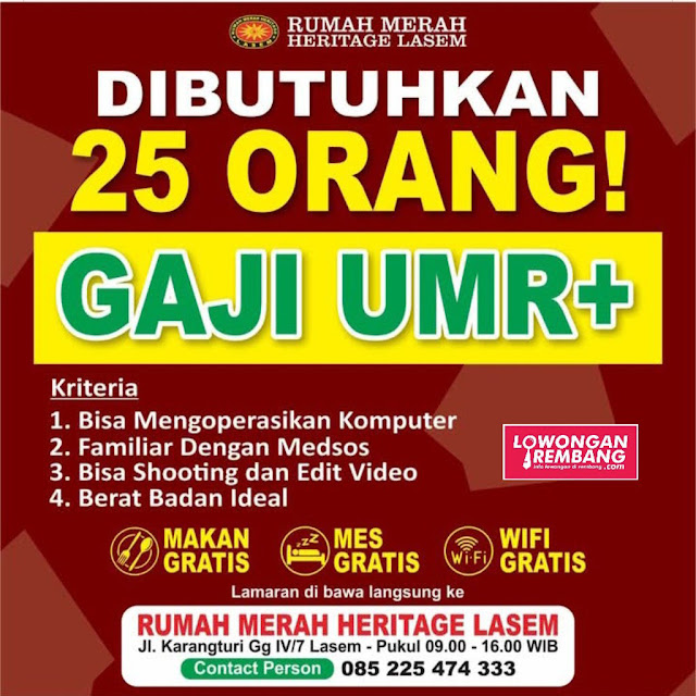 25 Lowongan Kerja Pegawai Rumah Merah Heritage Rembang