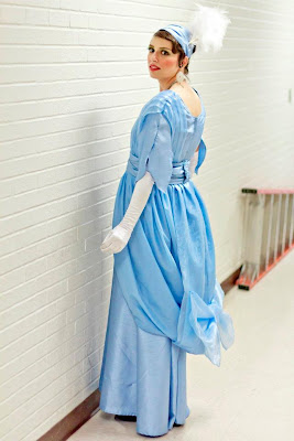 blue Embassy waltz dress sewed for My Fair Lady