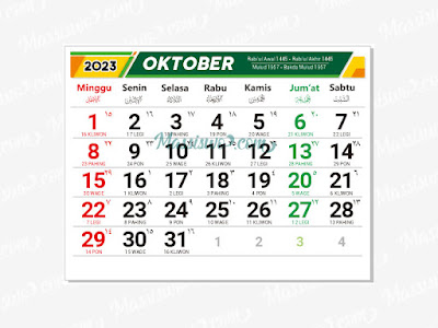 Template Kalender 2023 Bulan Oktober