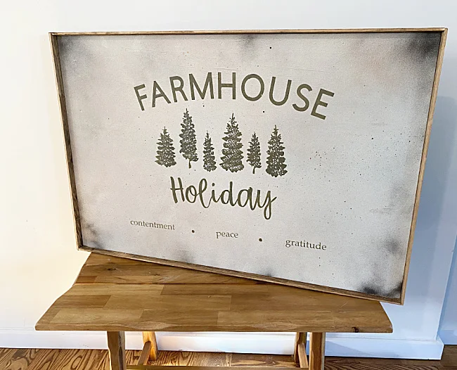 farmhouse sign on bench
