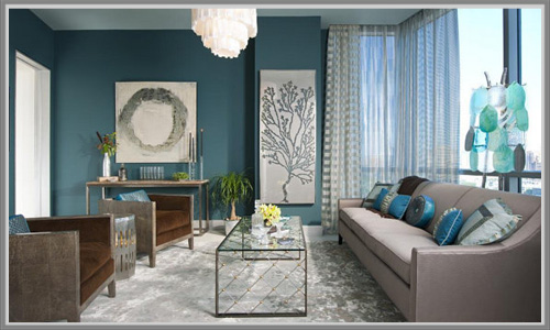 50 Dekorasi Interior Ruang  Tamu Dengan Warna Cat  Biru 