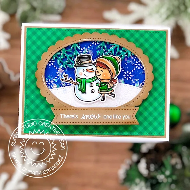 Sunny Studio Stamps: Snow One Like You Card by Mayra Duran-Hernandez (featuring Stitched Oval Dies, Scalloped Oval Mat Dies Slimline Dies)