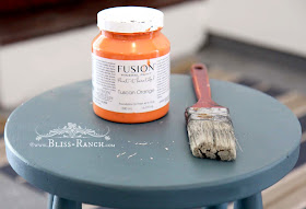 Blue Stool Makeover Fusion Mineral Paint, Bliss-Ranch.com
