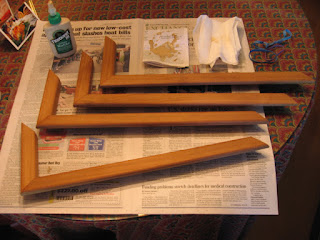 Gluing the mitered teak molding pieces together