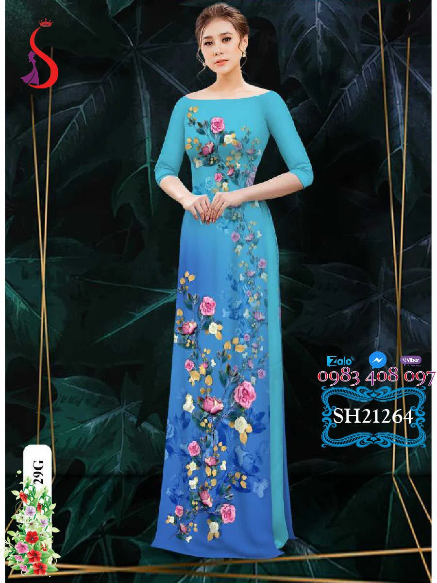 Kiểu áo dài hoa hồng rất đẹp trẻ trung mà còn rất thanh lịch SG264281