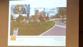 proposed veterans walkway on Town Common - walkway view  near WWI doughboy statue looking to Pleasant St/Main St