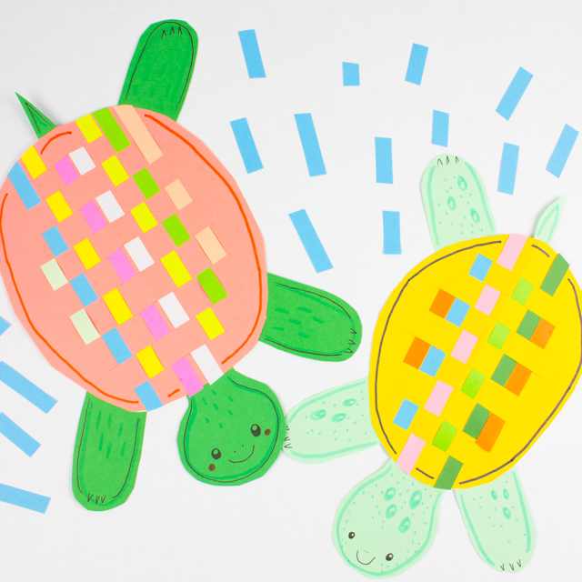 super cute and colorful woven paper turtle kid art and craft project!