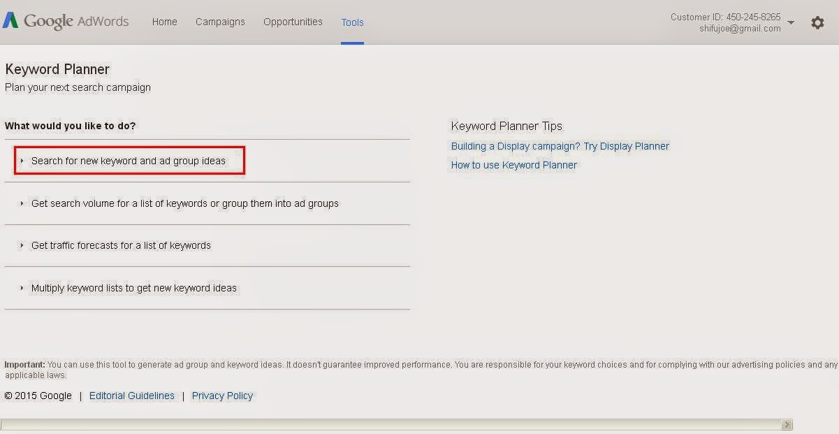 Cara Riset Keywords Dengan Keywords Planner
