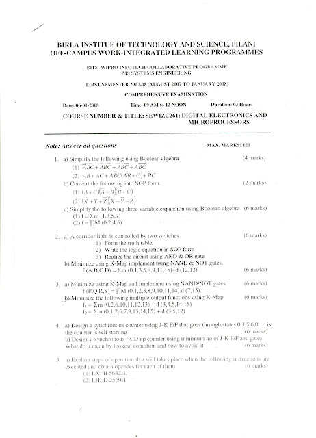 DIGITAL ELECTRONICS & MICROPROCESSORS - Question Papers 1