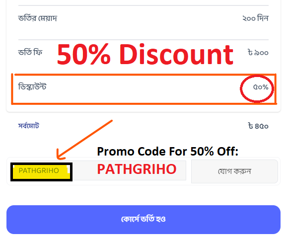 Applying promo code for 50% discount on shikho.com