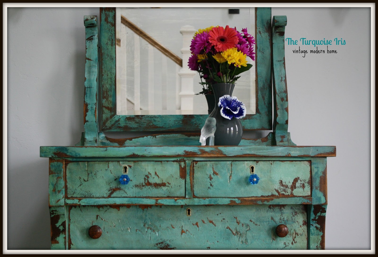 The Turquoise Iris Furniture Art Turquoise Heavily Distressed