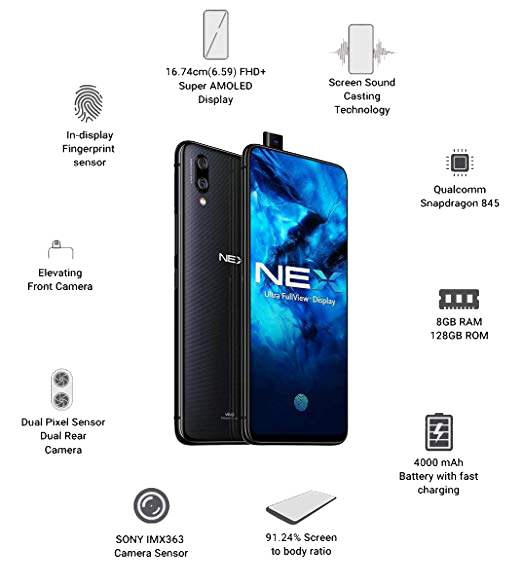 Vivo NEX (Black, 8GB RAM, 128GB Storage),8gb ram smartphones in india