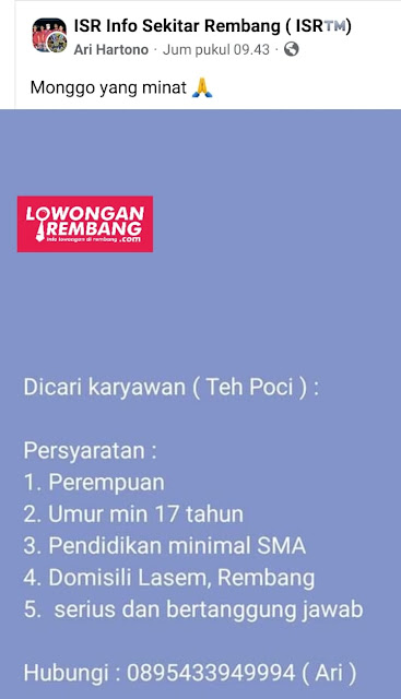 Lowongan Kerja Pegawai Ari Hartono Teh Poci Rembang