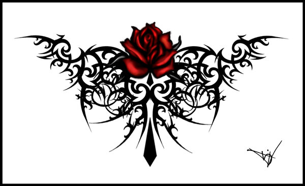 Black tribal dragon and red rose tattoo Lower Back Tattoo Design Skull and 
