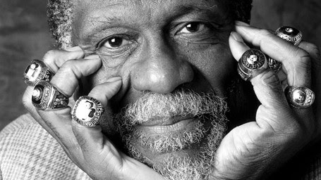 Picture of Bill Russell with NBA championship rings