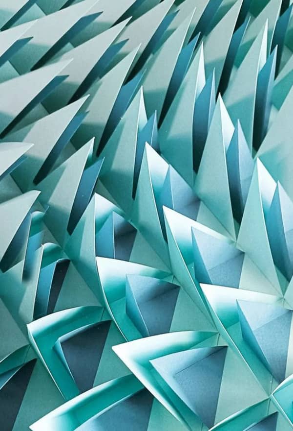 detail of aqua triangular folded paper components