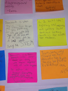 These are post-it note examples of how the students replied to the questions on the chart for the Teacher Observation Hack Rubric.