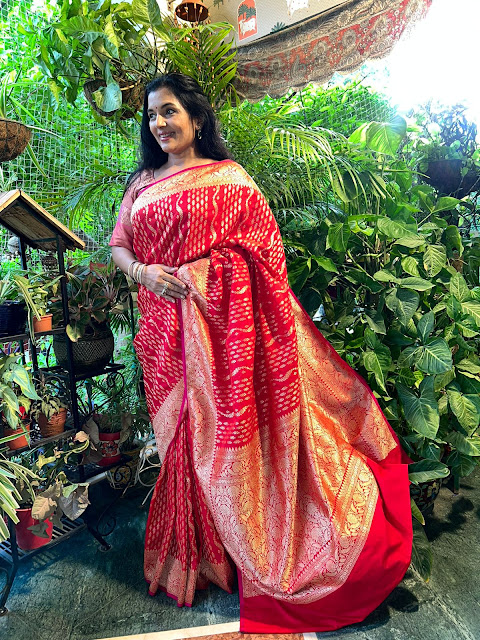 Red Ektara silk vintage inspired saree