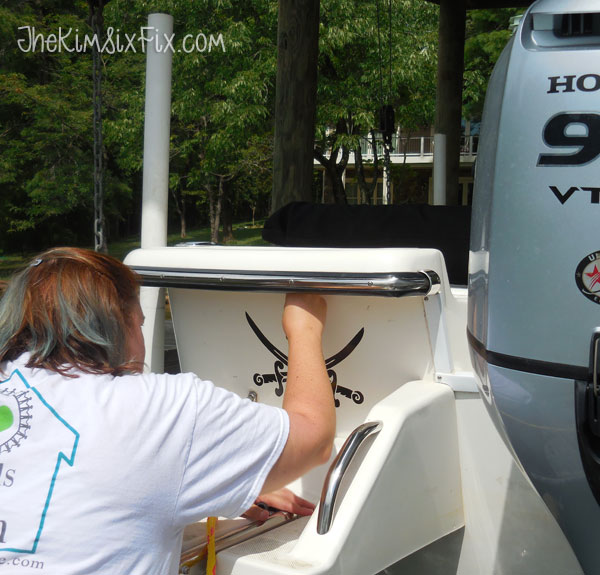 Applying boat name decal