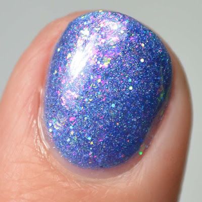 indigo flakie nail polish close up swatch