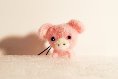 Needle Felted Piggy Keychain