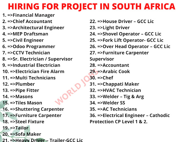 HIRING FOR PROJECT IN SOUTH AFRICA