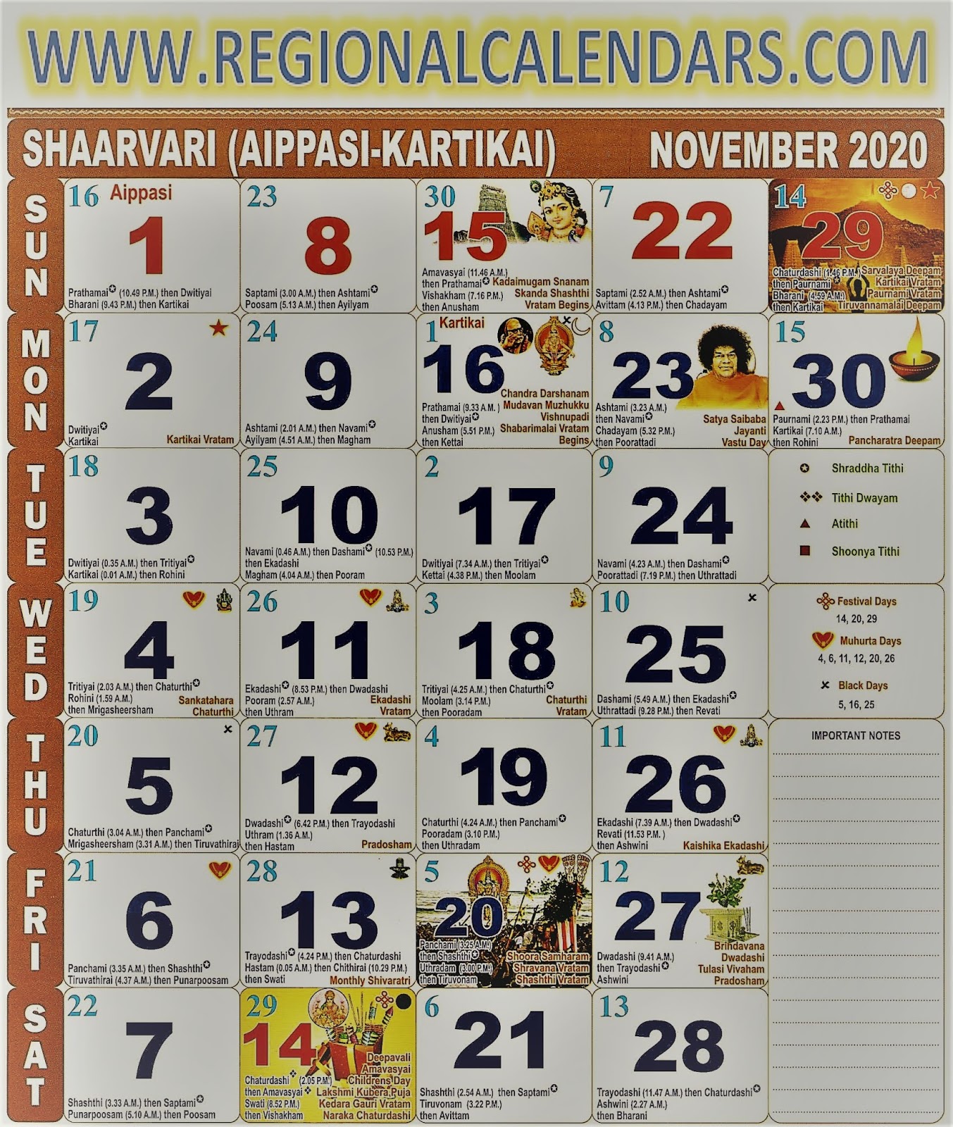 Tamil Calendar. November,2020.