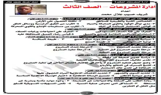 المراجعة النهائية فى ادارة المشروعات الصغيرة للصف الثالث الثانوى التجارى ٢٠٢١