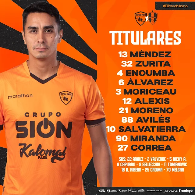 Alineaciones de Royal Pari vs Real Tomayapo