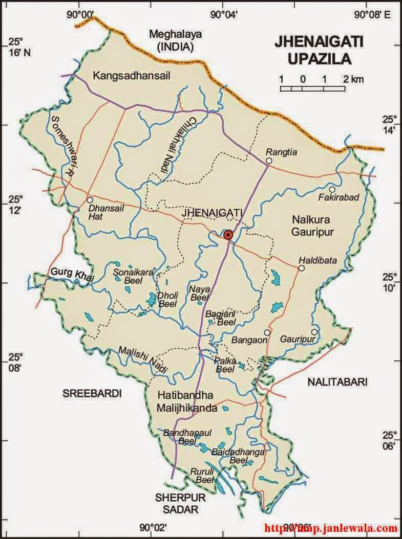 jhenaigati upazila map of bangladesh