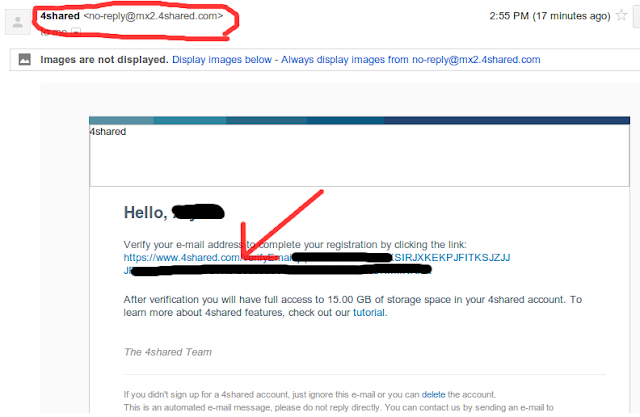 cara memverifikasi email dari 4shared