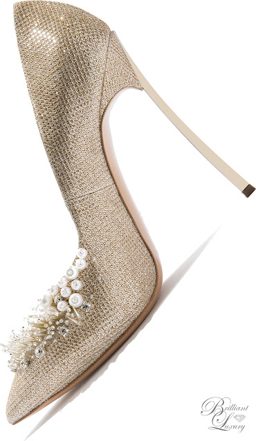 ♦Gold pearl bejeweled Casadei Blade pumps #casadei #shoes #gold #brilliantluxury
