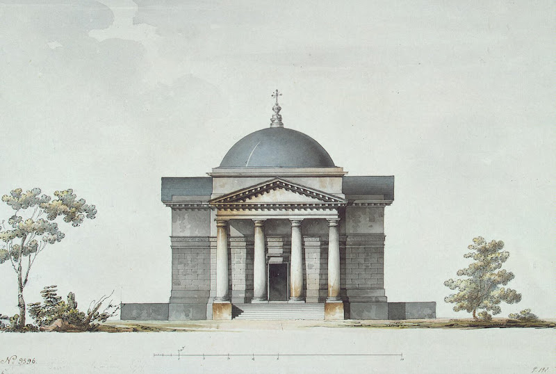 Church with the Shrine in Stolnoye, the Estate of Prince A.A. Bezborodko. Main Facade by Giacomo Quarenghi - Architecture Drawings from Hermitage Museum