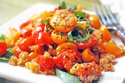 baked tomatoes and cornbread crumbs