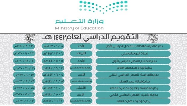 تقويم الفصل الدراسي الثاني 1442