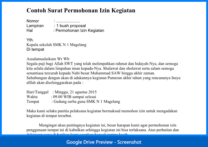 Contoh Surat Permohonan Izin Kegiatan  Wiki Edukasi Share