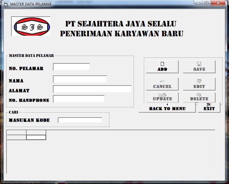 Contoh Program Visual Basic (VB) Penerimaan karyawan baru 