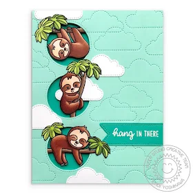 Sunny Studio Stamps: Silly Sloths Hang In There Hanging In the Clouds Aqua Card