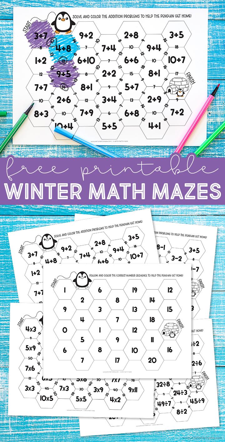 Free Printable Winter Math Mazes