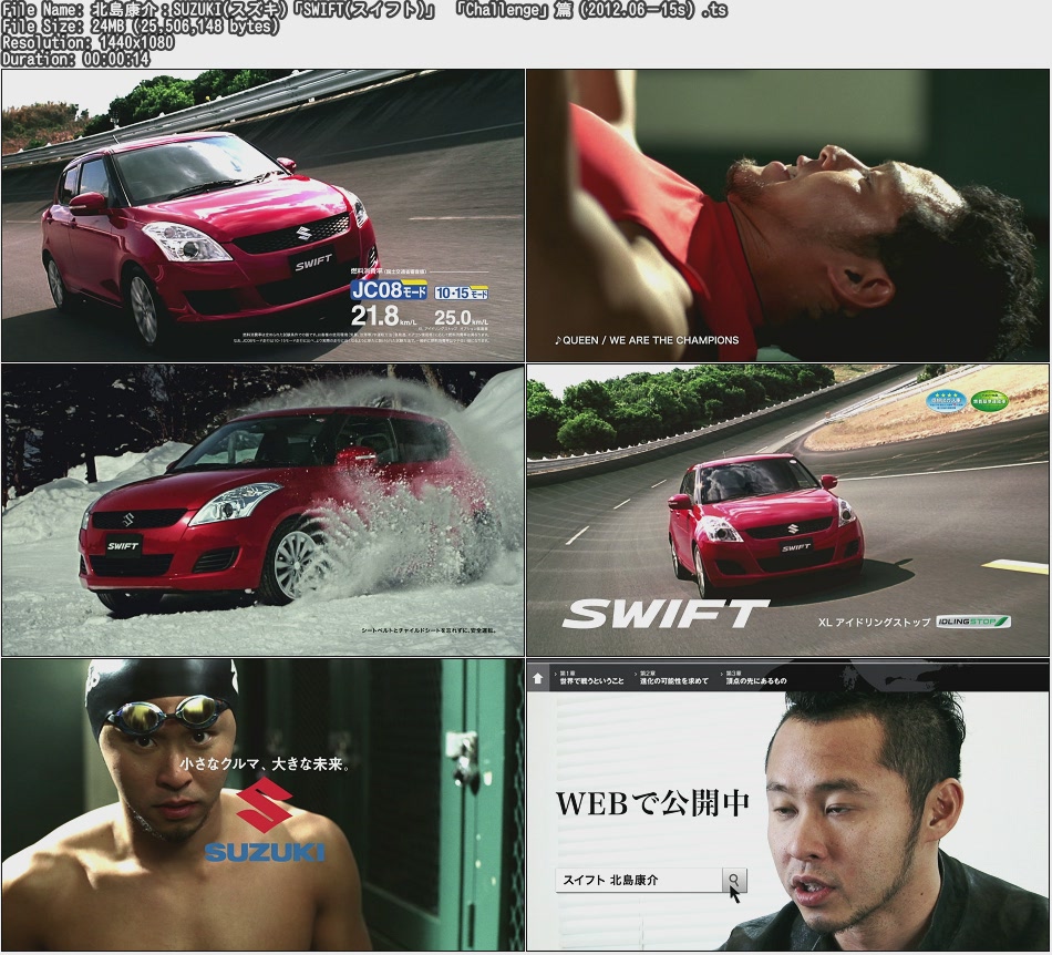 Tvcm Cut 北島康介 Suzuki スズキ Swift スイフト Challenge 篇 12 06 15s