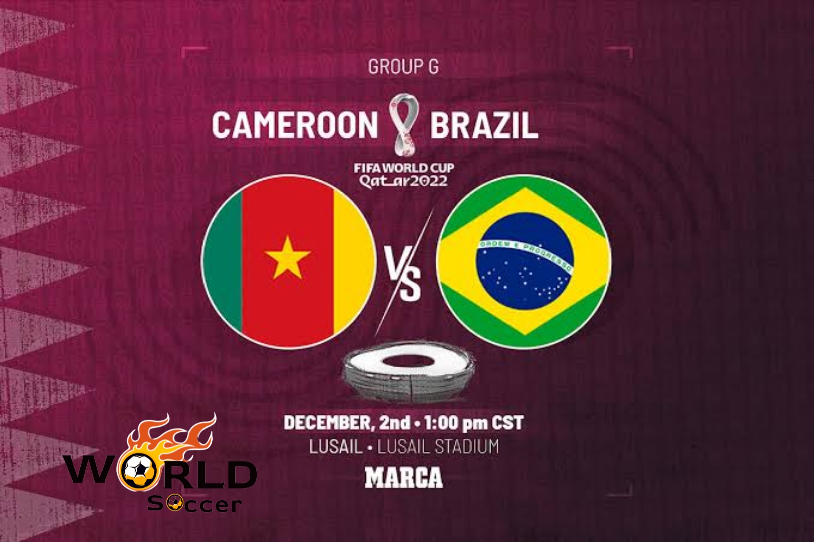 The date of the Brazil match against Cameroon, broadcast live in the 2022 World Cup, and the carrier channel