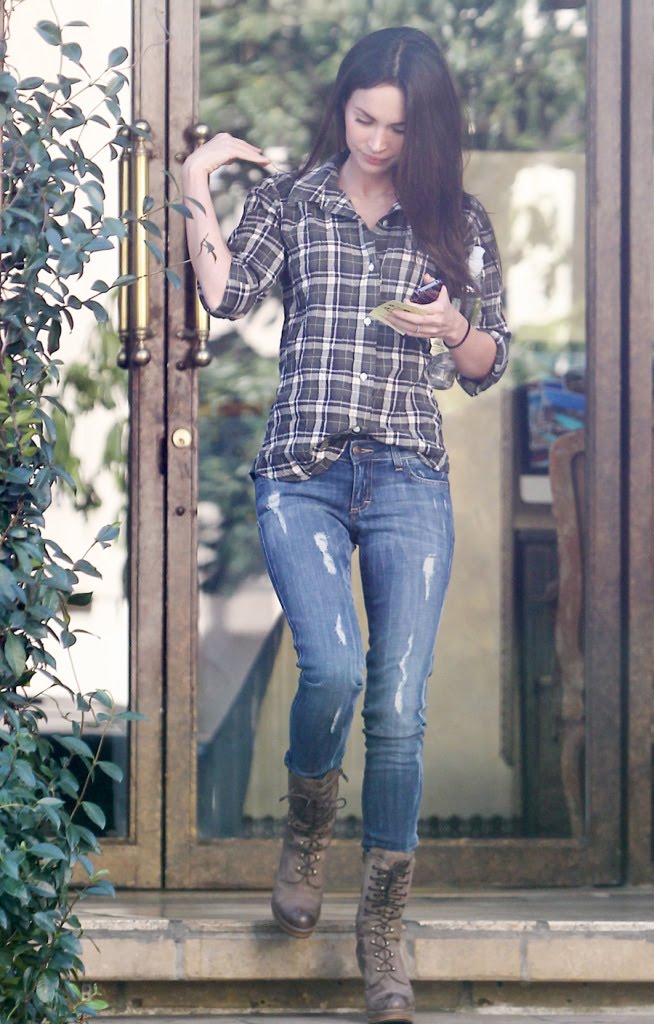 boots Casual shirt Check denim megan fox