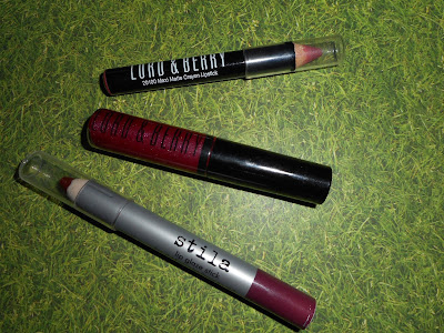 Lord & Berry Maxi Matte Crayon Lipstick in Intimacy, Lord & Berry Skin Lip Gloss in #4865 Fuschia Frost and Stila Lip Glaze Stick in Blackberry