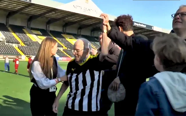 Notts County let Roy Prentice, a 94-year-old fan, scores penalty in front of home fans