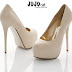 Fashion Beautiful Pure Color Simple Waterproof High Heel Shoes Beige - mod108