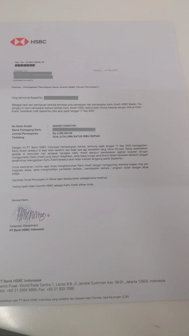 Surat Keterangan Lunas Bank HSBC - Mediasi 1172