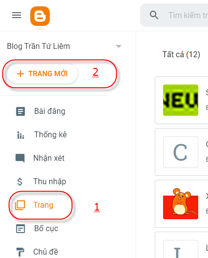 Tạo một trang page mới blogspot