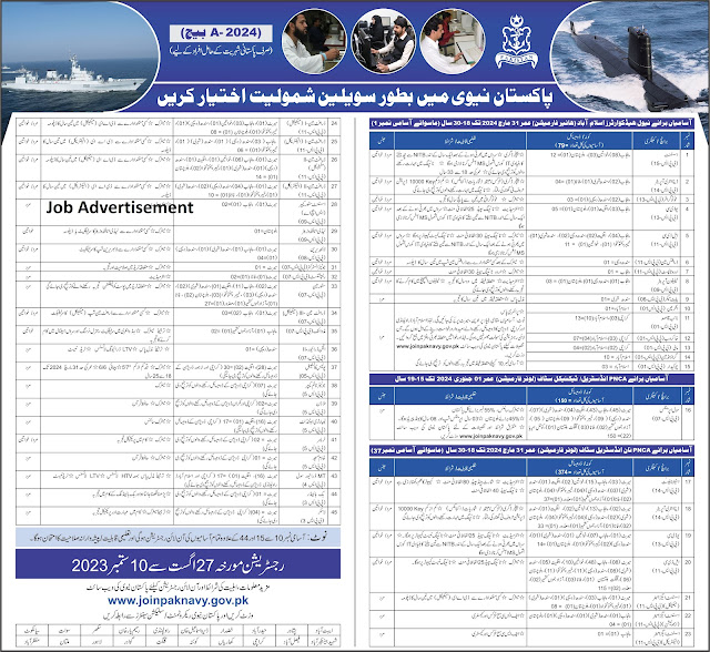 Join Pak Navy Jobs 2023 for Civilians Batch A-2024- Online Registration Joinpaknavy.gov.pk