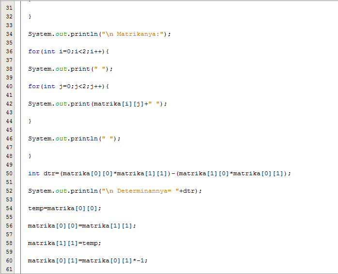 source java invers matrix 2X2