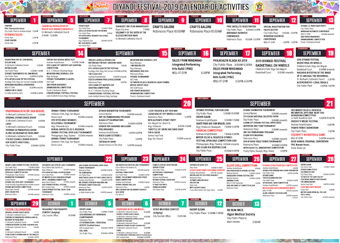 ILIGAN CITY | Diyandi Festival 2019 Schedule of Activities